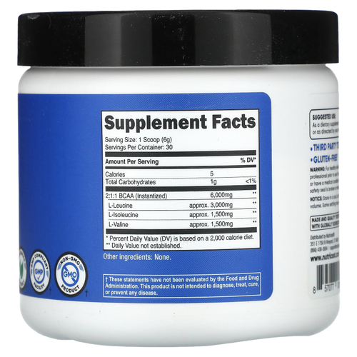 Nutricost, Performance, BCAA, без добавок, 180 г (6,3 унции)