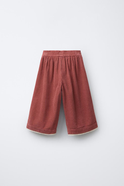 ZARA БРЮКИ ИЗ ВЕЛЬВЕТА С КОНТРАСТНЫМ КРУЖЕВОМ, МАЛИНОВЫЙ