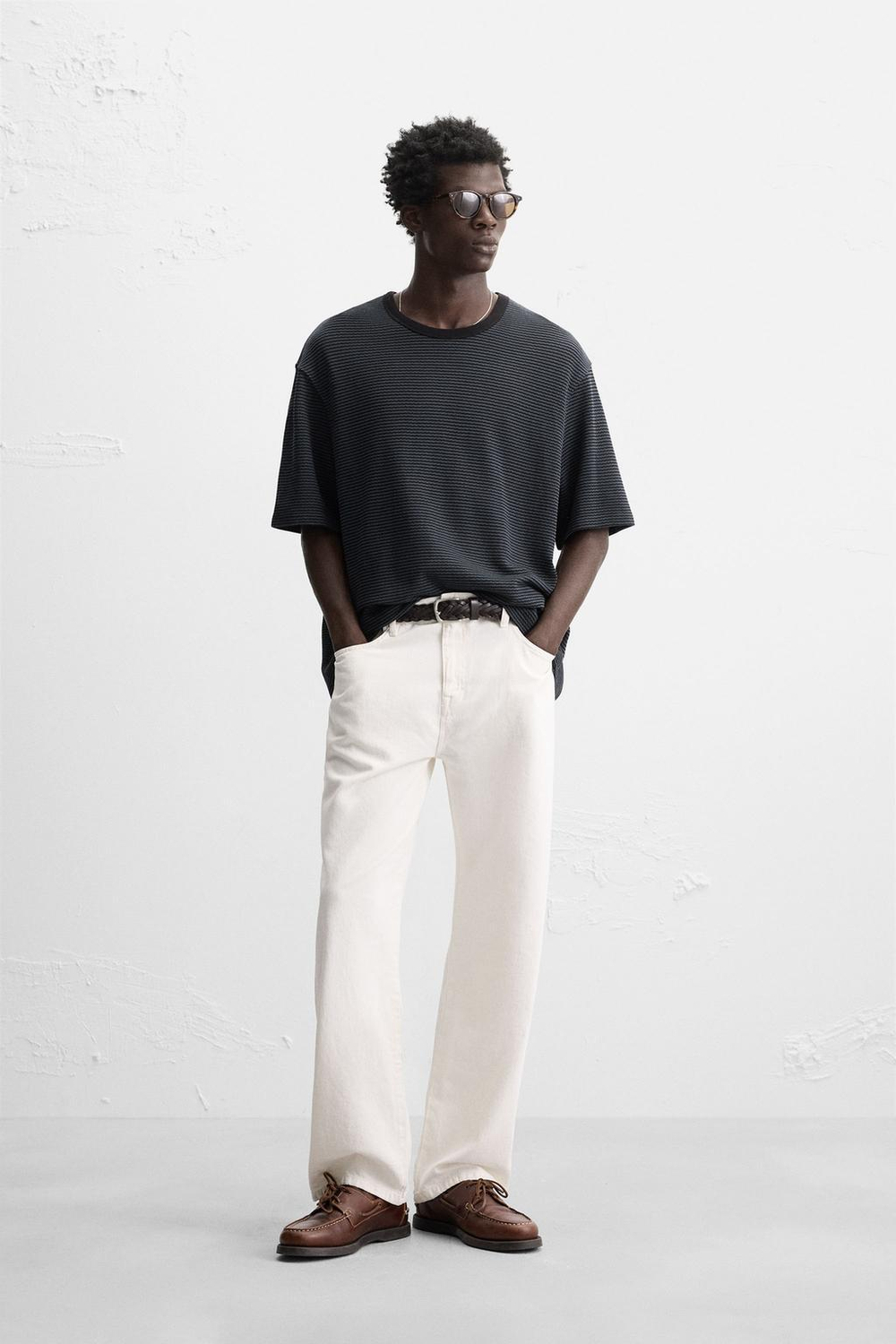 ZARA ЖАККАРДОВАЯ ФУТБОЛКА В ПОЛОСКУ, СИНИЙ/ЧЕРНЫЙ