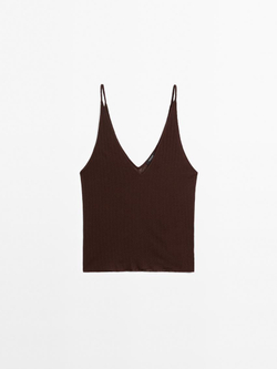 Massimo Dutti Топ ажурной вязки из смесового хлопка на бретелях, гранатовый