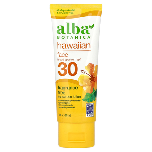 Alba Botanica, Hawaiian солнцезащитный лосьон для лица, SPF 30, без отдушек, 89 мл (3 жидк. унции)