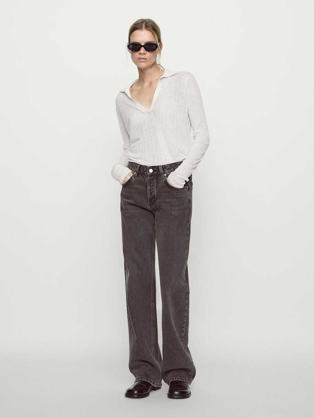 Massimo Dutti Широкие джинсы со средней посадкой, серый натуральный