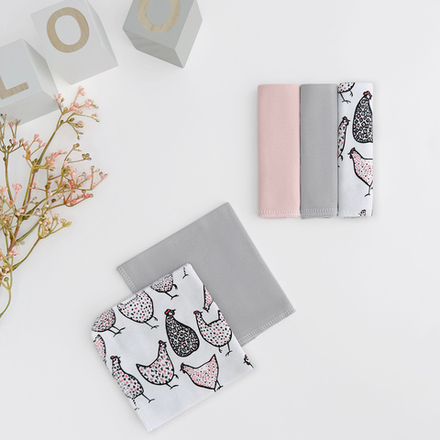 Платочки сет из 5 штук LooJoo Курочки / Серый шелк / Пудра