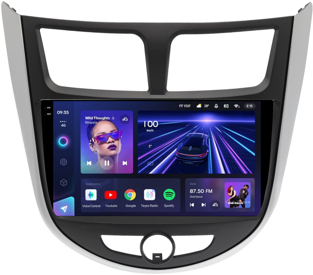 Магнитола для Hyundai Solaris 1 2010-2016 (рамка серебристо-черная тип 3) - Teyes CC3-2K на Android 10, 2K QLED, ТОП процессор, CarPlay, 4G SIM-слот