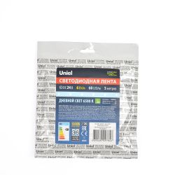 ULS-2835-60LED-m-8mm-IP20-DC24V-6W-m-5M-DW Гибкая светодиодная лента на самоклеящейся основе. Катушка 5 м. в герметичной упаковке. Дневной белый свет 6500K. ТМ Uniel.