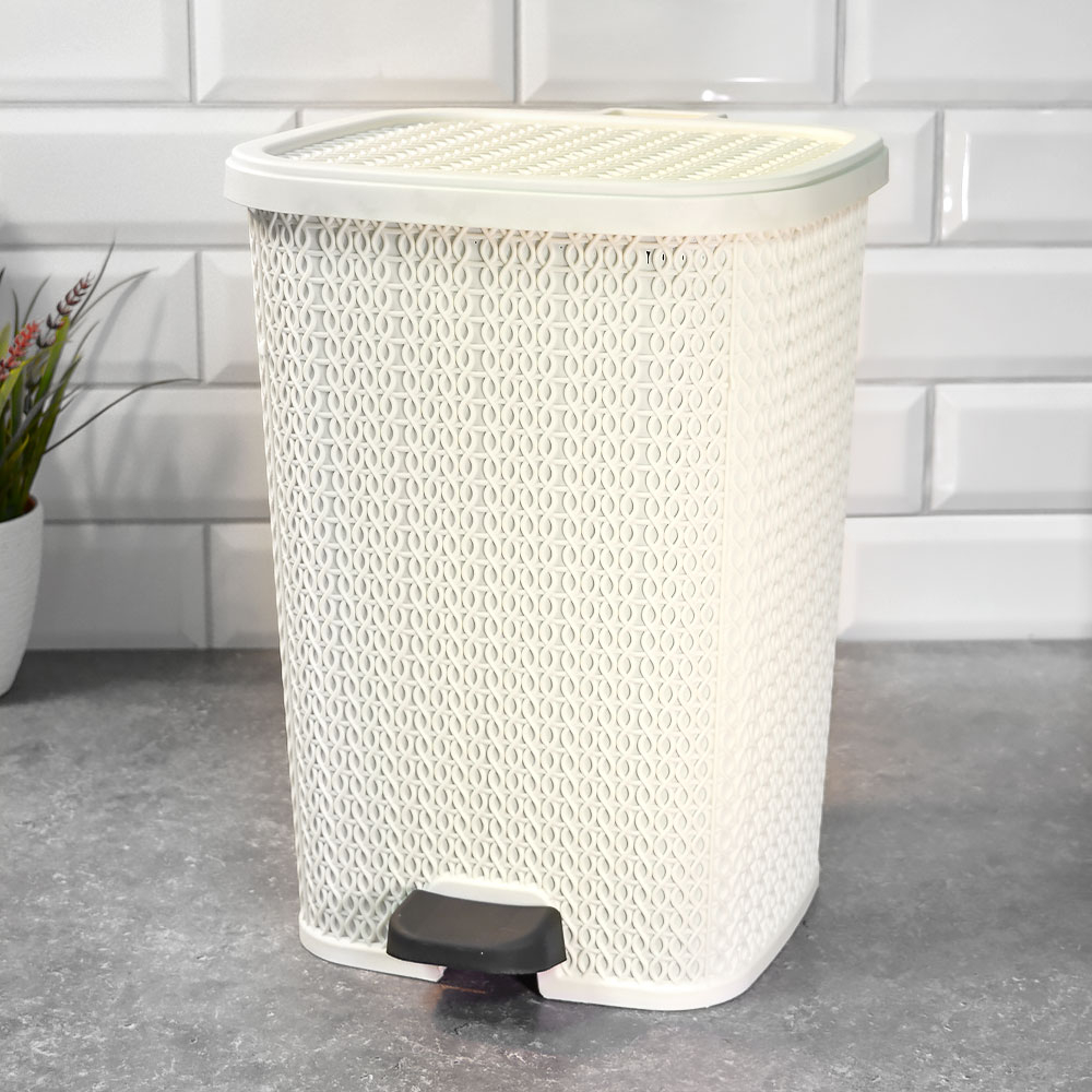 Ведро для мусора 12л с педалью "Вязаный узор", цвет кремовый