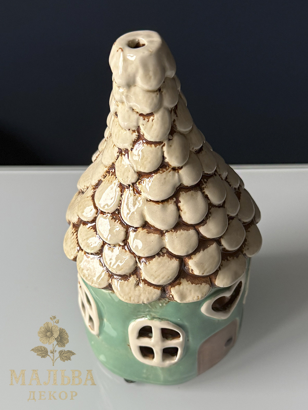 Декоративный подсвечник "Домик трулле" зелёный Ø 11x20 см