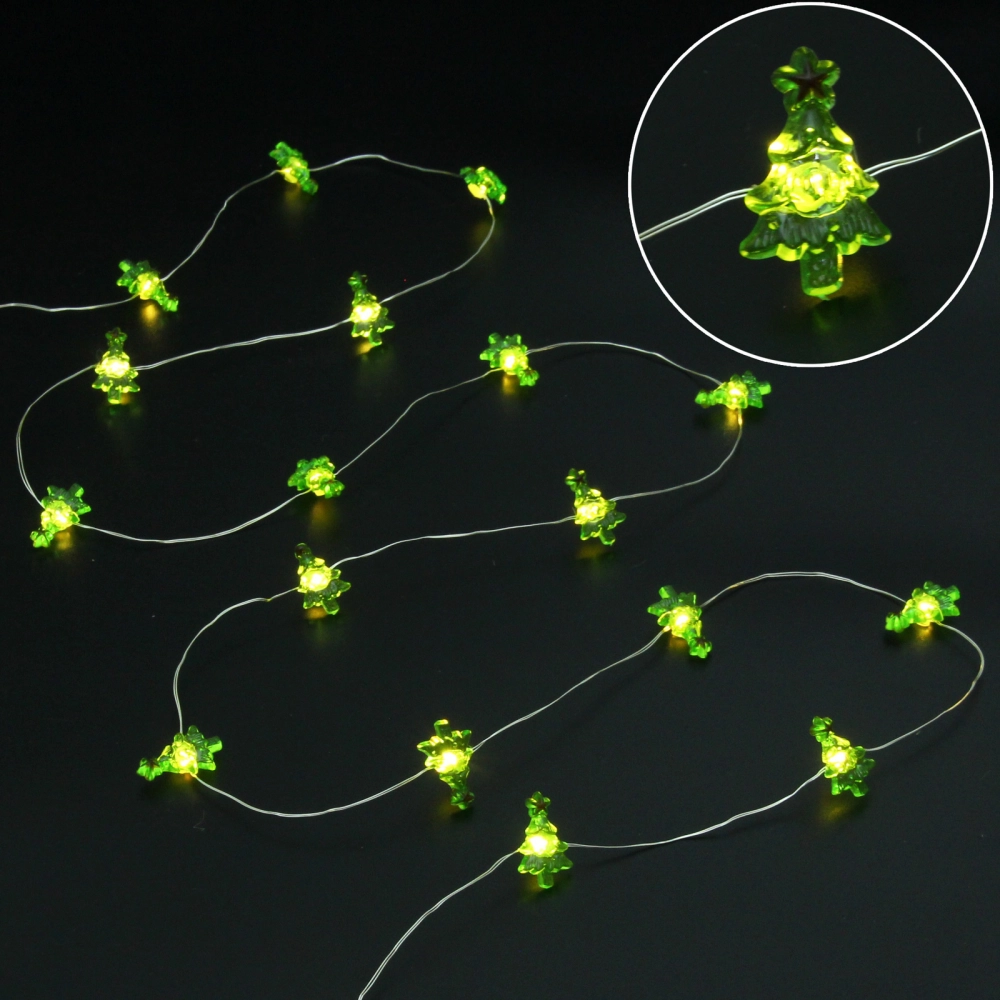 Гирлянда для дома «Ёлочка новогодняя» (2,9*1,8см) на батарейках 2,0 м 20 ламп LED, 1 реж., IP-20, Теплый белый (батарейки CR2032)