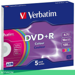 DVD+R диск Verbatim Colour OPP 5шт (43556)