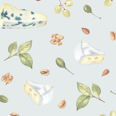 Сыр и орехи на сером (Cheese and nuts on gray)