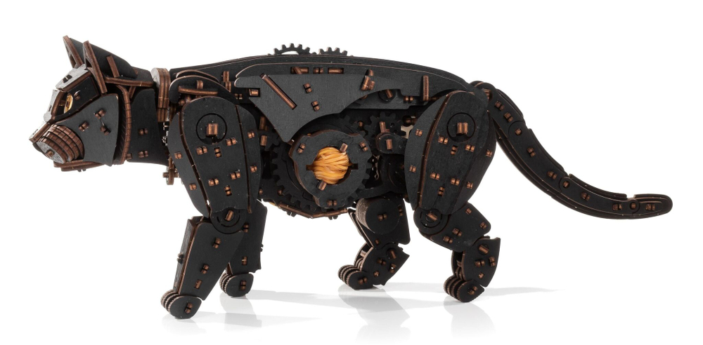Сборная модель деревянная, конструктор 3D EWA Механический Черный Кот (Кошка)