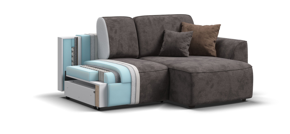 Угловой диван KING MODOOL Велюр Alkantara серый