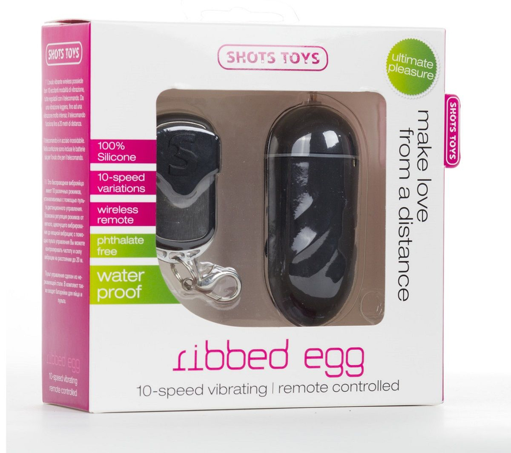 Чёрное виброяйцо Ribbed Egg на дистанционном управлении (Цвет: черный)