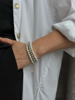 Колье "Парижанка 2" 3 ряда из серого и белого жемчуга Майорка 0,8 см с цирконами, оттенок золото