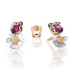 Серьги «Драгоценный сад» (пожелание удачи) из комбинированного золота c гранатом и эмалью Артикул: 02-4701-00-204-1111-75