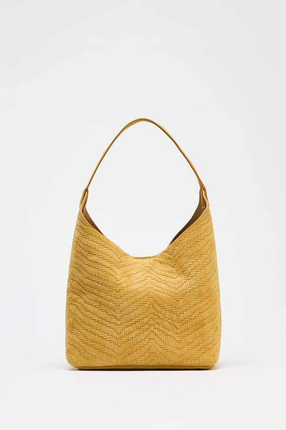 ZARA ПЛЕТЕНАЯ ЗАМШЕВАЯ СУМКА, ЖЕЛТЫЙ