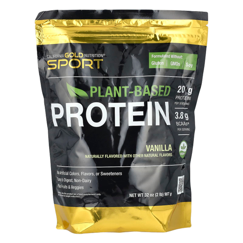 California Gold Nutrition, Sport, веганский протеин с изолятом горохового белка и белком коричневого риса, ваниль, 907 г (2 фунта)
