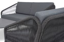 "Канны" лаунж-зона 4-местная (разборная) из роупа со столиком "Диего" цвета "серый гранит", роуп темно-серый круглый, ткань темно-серая