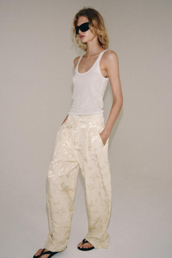 ZARA ЖАККАРДОВЫЕ БРЮКИ ИЗ СМЕСОВОГО ЛЬНА — ZW COLLECTION, ЭКРЮ