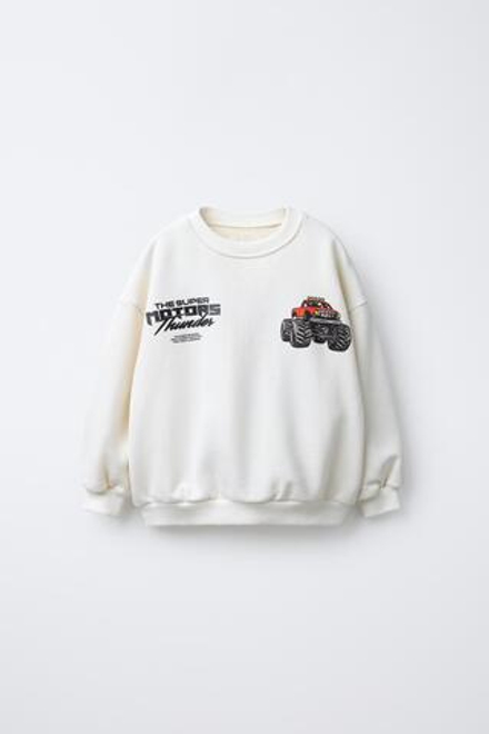 ZARA ТОЛСТОВКА С ПРИНТОМ «МАШИНКИ», ЭКРЮ