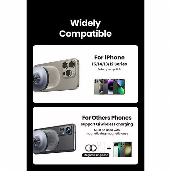 Автомобильное зарядное устройство Ugreen CD345 Magnetic Wireless Car Charger (25925) черный