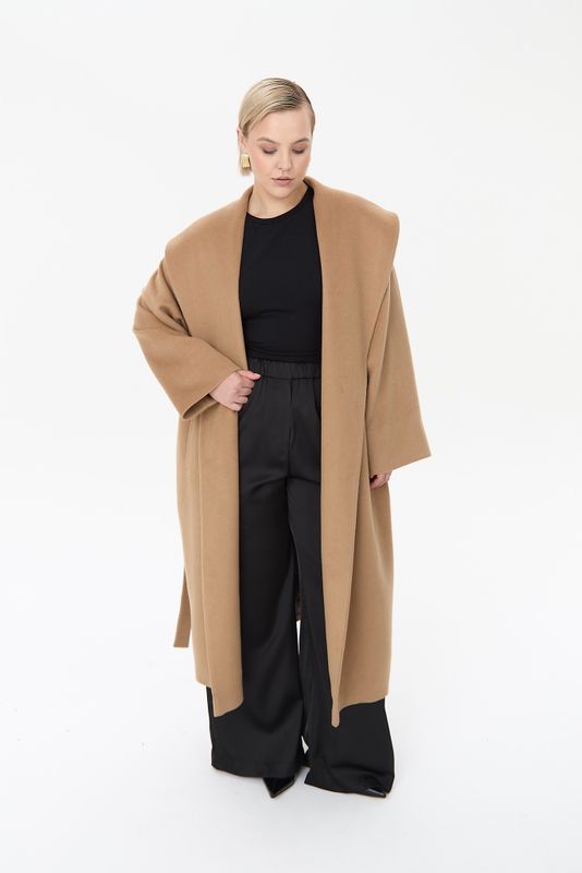 Пальто с широким воротником, кэмел