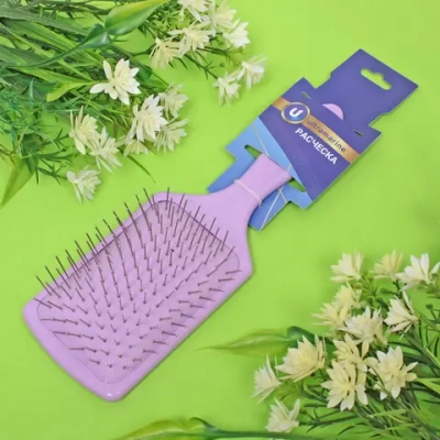 Расческа массажная «Valeria», прямоугольная, цвет фиолетовый, 24*8 22,5*7см (блистер Ultramarine)