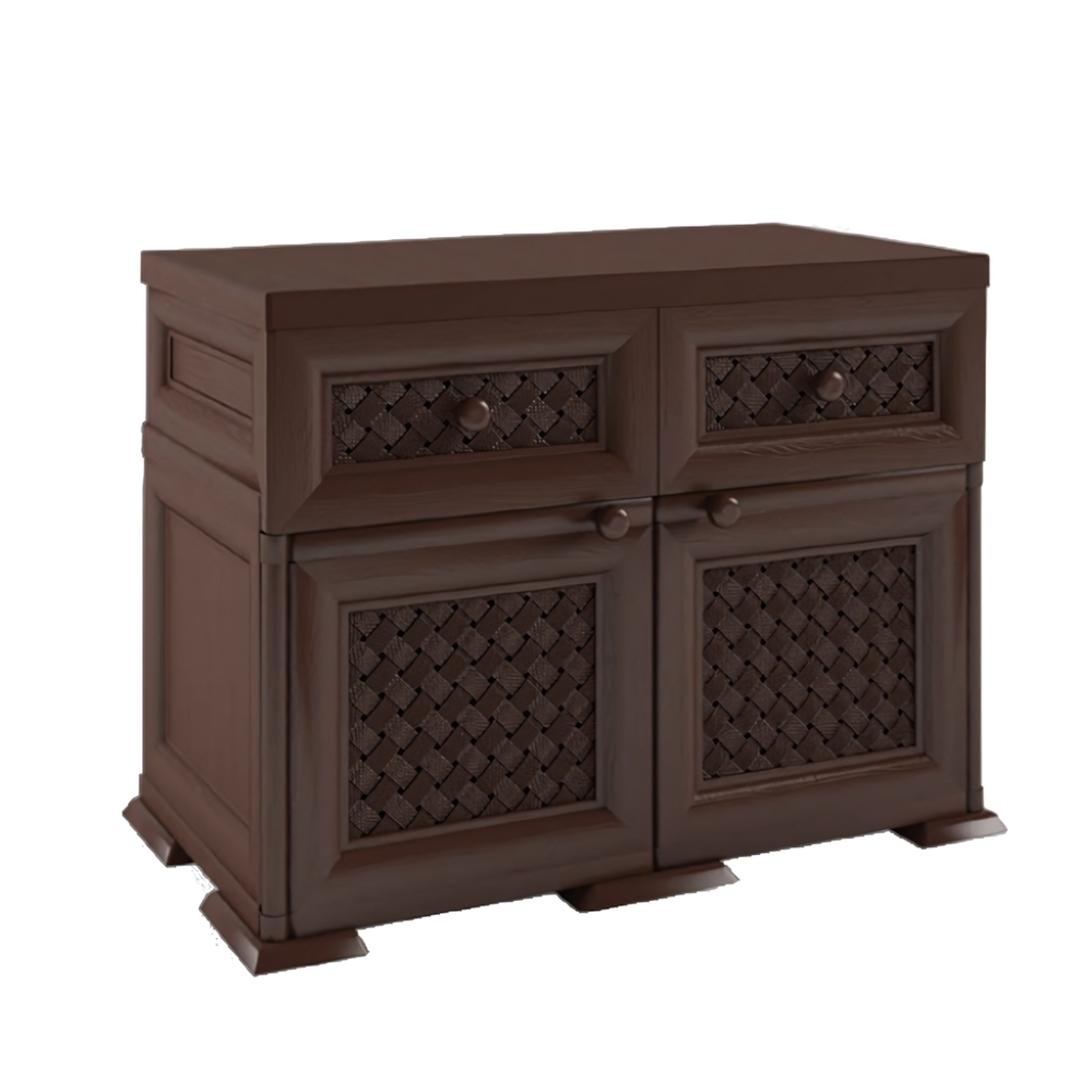 Шкаф - тумба пластиковый низкий "УЮТ" 2 дверцы, 2 ящика Э-103 (шоколадный) 810х420х640