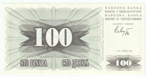 Bosnia and Herzegovina, 100 Dinara, 1992, UNC