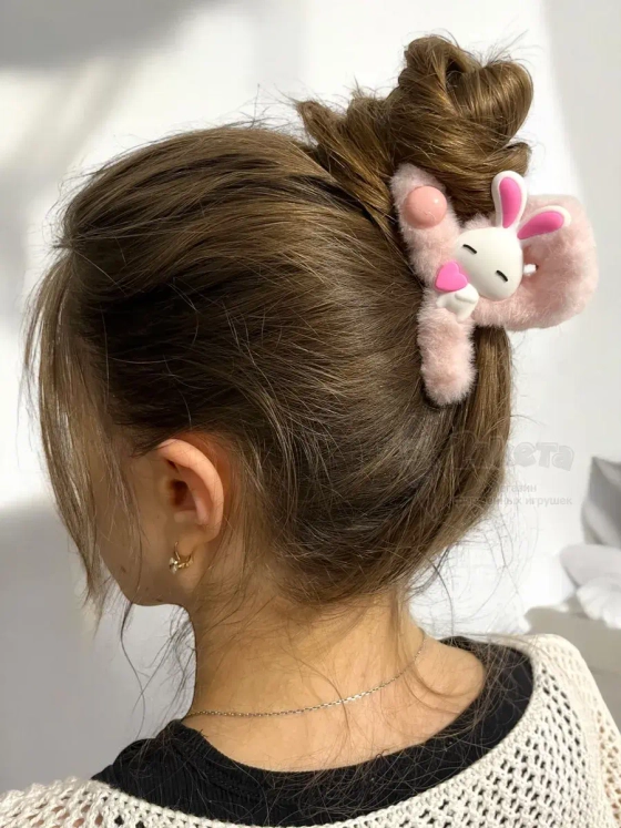 Заколка крабик краб для волос пушистый плюшевый зайка