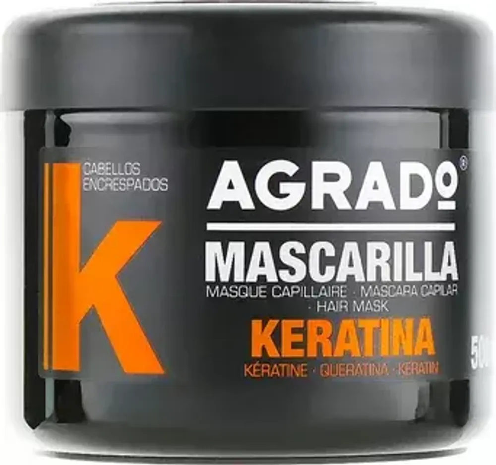 AGRADO  500 мл Маска KERATIN/КЕРАТИНОВАЯ питат-восстанавливающая, д/вьющихся волос 500мл*9 черно-оранж банка