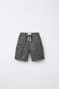 ZARA ШОРТЫ-БЕРМУДЫ ИЗ ТВИЛА С ЭФФЕКТОМ ПОТЕРТОСТИ И КАРМАНАМИ, АНТРАЦИТОВО-СЕРЫЙ