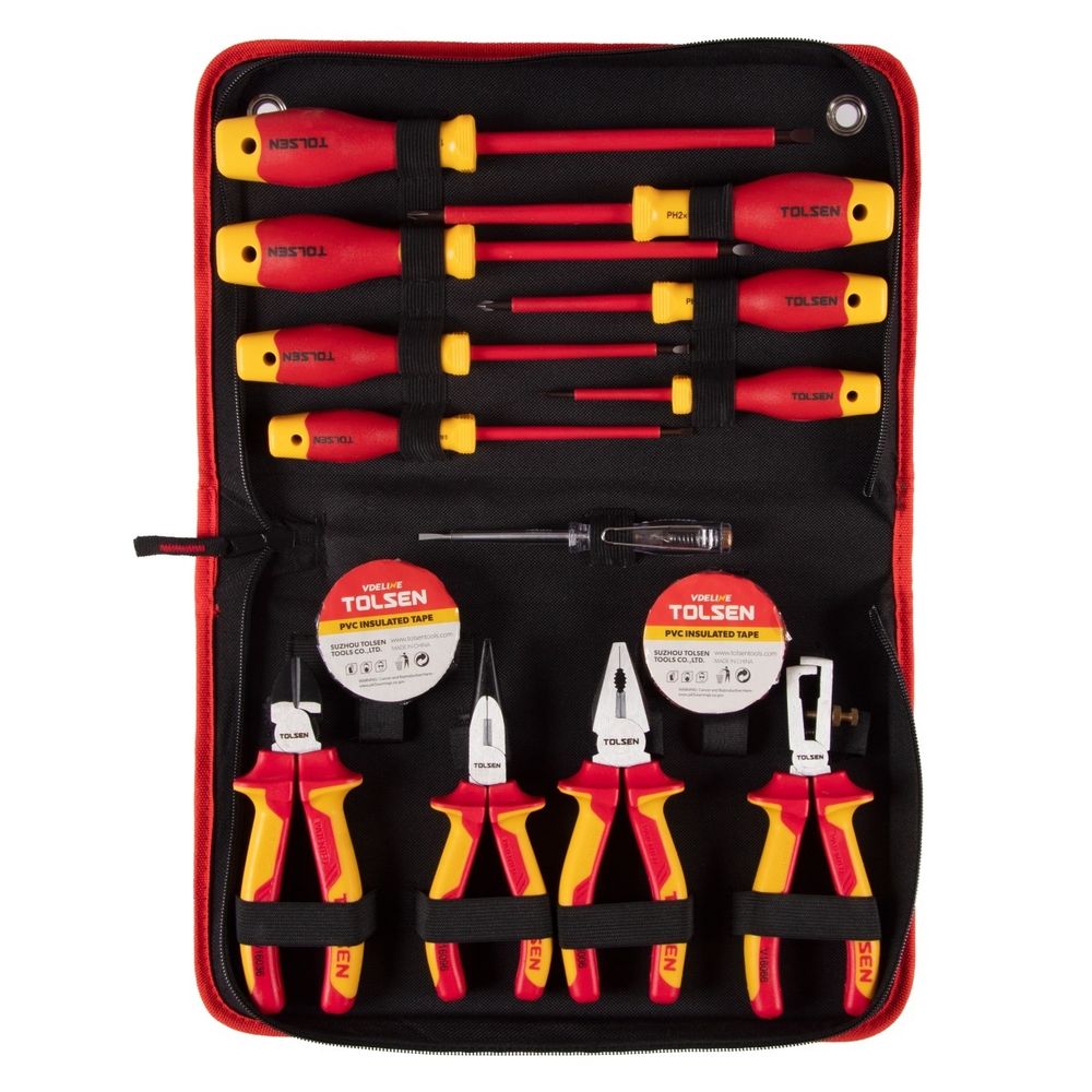 TOLSEN (TTV80114) Набор инструментов диэлектрических, 14 предметов, в футляре на молнии