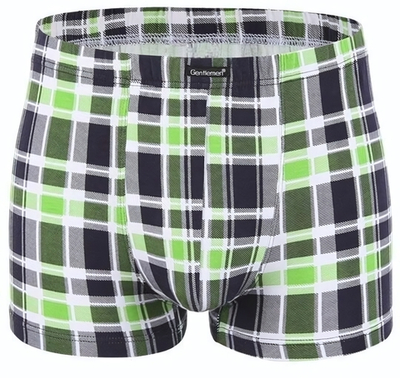 Мужские хлопковые трусы-боксеры в клетку (Размер: L) (Цвет: зеленый с черным)