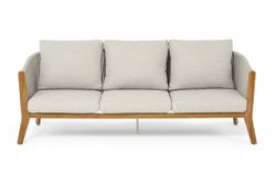 "Сидней" диван 3-местный плетеный из роупа, основание тик, каркас алюминий бежевый, роуп бежевый, ткань бежевая