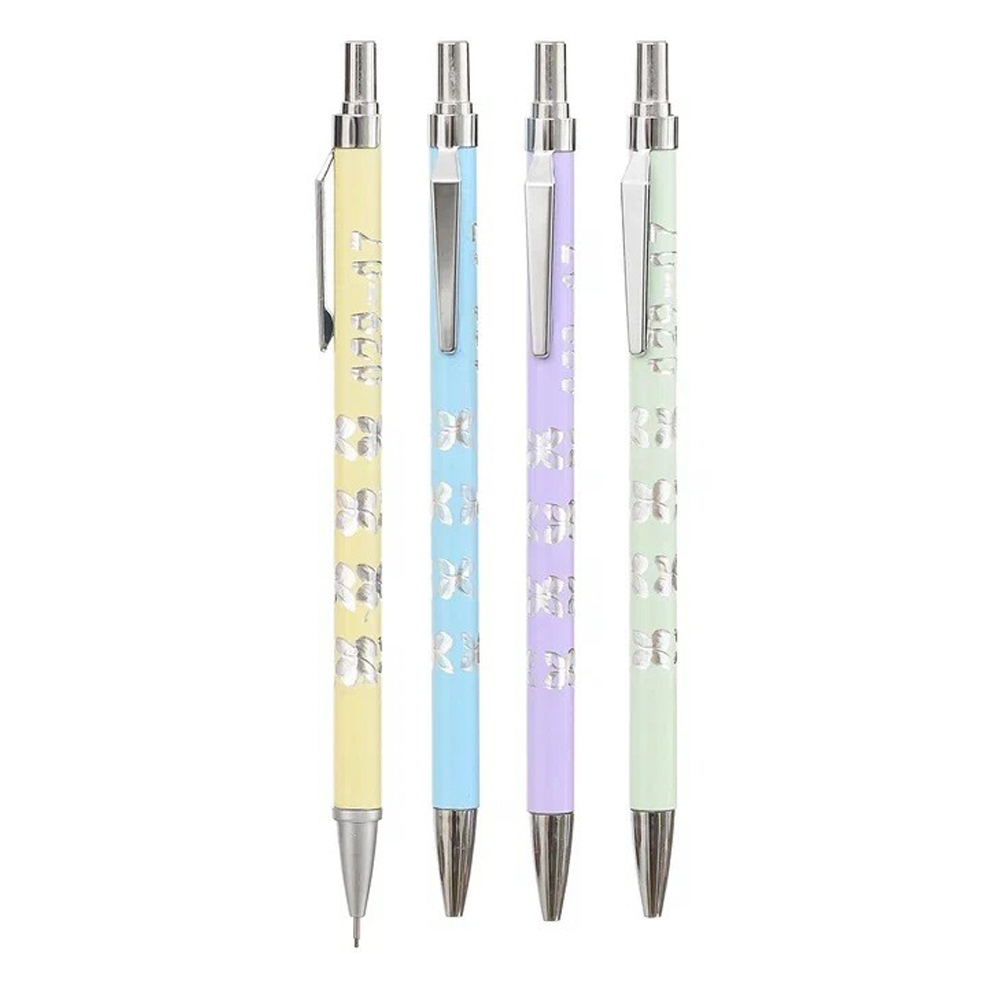 Карандаш автоматический, чернографитный, T&H, 4 цвета корпуса с серебристой насечкой бабочкой, 60 шт