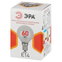 Лампочка ЭРА P45 60Вт Е14 / E14 230В накаливания шар матовый