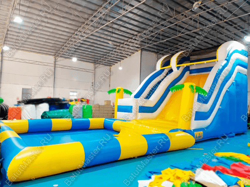 Надувной водный батут с бассейном «Пляжный оазис», 13*6*6 м