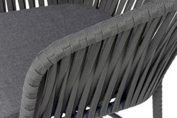 "Бордо" стул барный плетеный из роупа, каркас из стали темно-серый (RAL7024) муар, роуп серый 15мм, ткань темно-серая 027 NEW