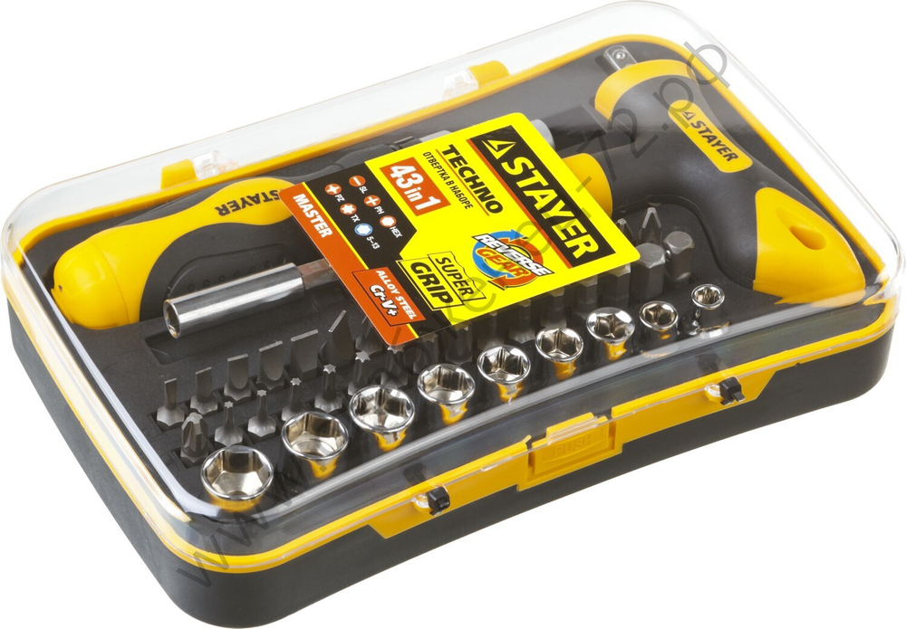 STAYER T-Compact-43 43 предм., Реверсивная отвертка с насадками (25084-H43)