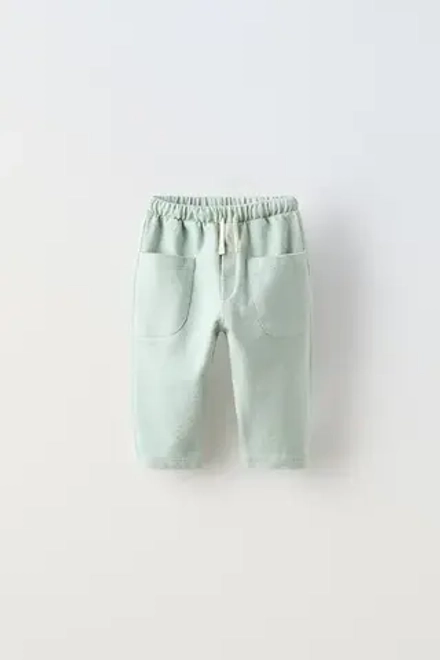 ZARA ОДНОТОННЫЕ БРЮКИ С КАРМАНАМИ, ЗЕЛЕНОВАТО-СИНИЙ