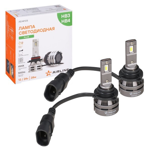 Лампа HB3/HB4 12-24V LED 28W 5000LM 6500K 2 шт (Белый) для рефлект./линз. оптики PLUS (AIRLINE)