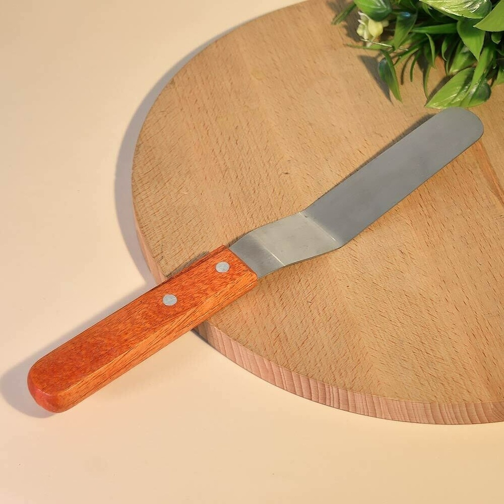 Лопатка шпатель для крема 15см нерж с деревянной ручкой