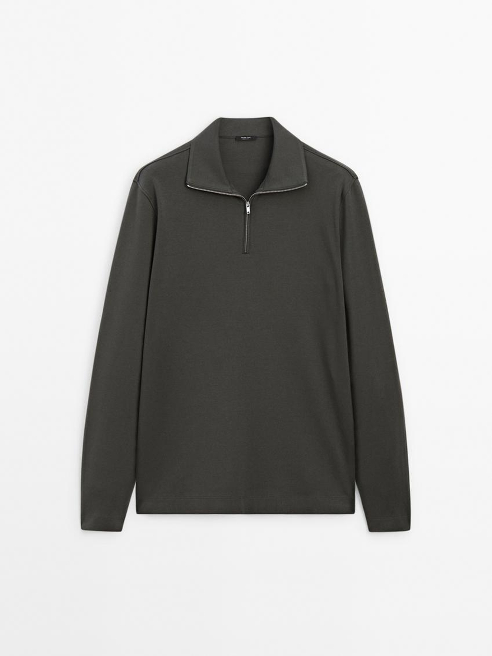 Massimo Dutti Свитер из трикотажа с воротником-стойкой, стальной