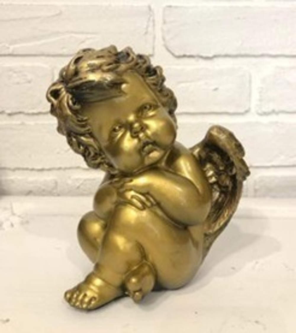 Статуэтка из гипса «Ангел задумчивый» 16см античное золото