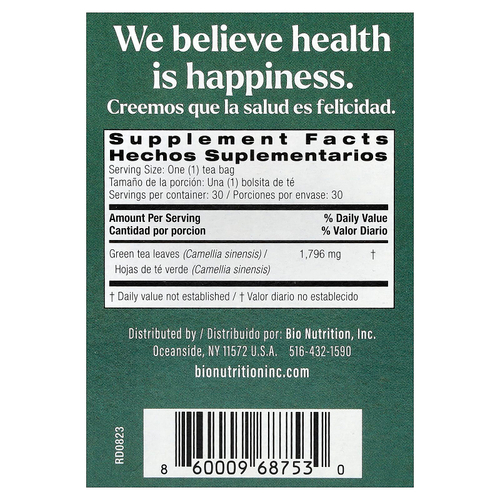 Bio Nutrition, зеленый чай, 30 чайных пакетиков, 53,9 г (1,9 унции)