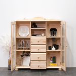 Шкаф-витрина 2 двери 4 ящика Бритта из массива сосны, 113х32х128 см, в прозрачном лаке