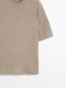 Massimo Dutti Свитер оверсайз из 100% шерсти с короткими рукавами, кротово-коричневый