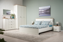 Кровать с ортопедическим основанием и опорами Остин 11.53, Белый шагрень, Дуб золотой