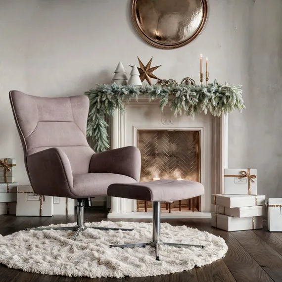 Кресло-качалка с оттоманкой Andrea, серое